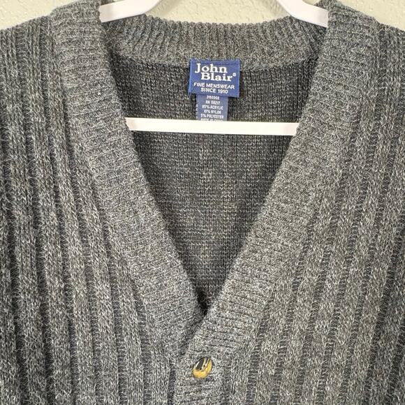 John Blair Quality Menswear Sz Med Gray Men’s Acrylic Blend Button Up Cardigan - Picture 2 of 7